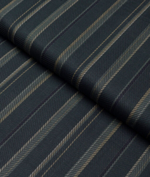 Monza  Luxury Cotton Striped Shirting Fabric (Dark Green)