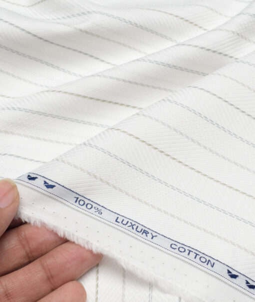 Monza  Luxury Cotton Striped Shirting Fabric (White)