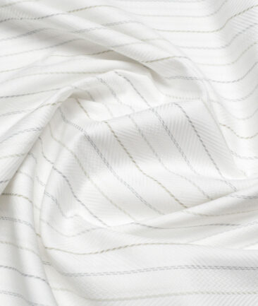 Monza  Luxury Cotton Striped Shirting Fabric (White)