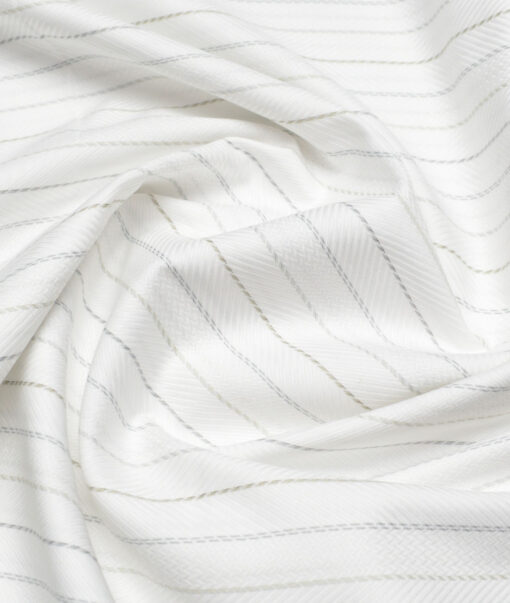 Monza  Luxury Cotton Striped Shirting Fabric (White)