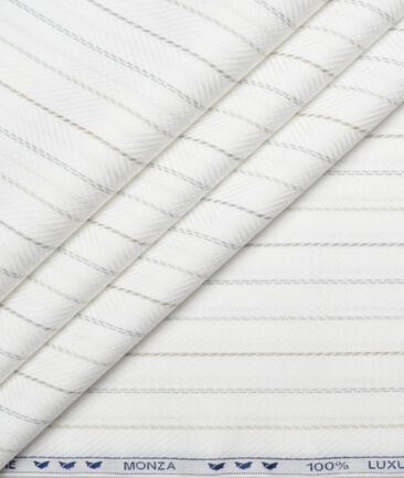 Monza  Luxury Cotton Striped Shirting Fabric (White)