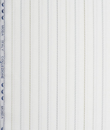 Monza  Luxury Cotton Striped Shirting Fabric (White)