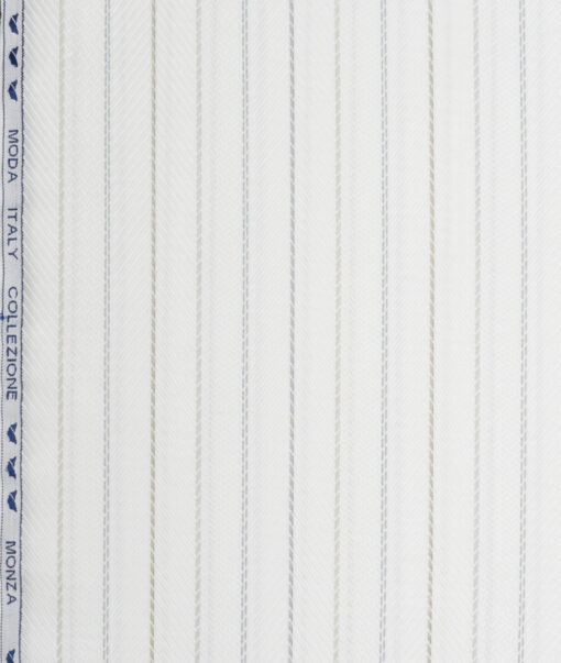 Monza  Luxury Cotton Striped Shirting Fabric (White)
