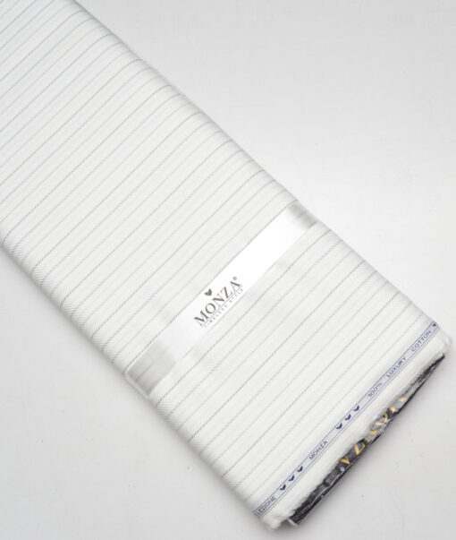 Monza  Luxury Cotton Striped Shirting Fabric (White)
