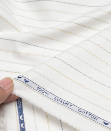 Monza  Luxury Cotton Striped Shirting Fabric (White)