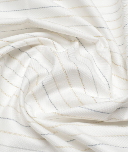 Monza  Luxury Cotton Striped Shirting Fabric (White)