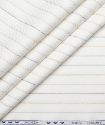 Monza  Luxury Cotton Striped Shirting Fabric (White)