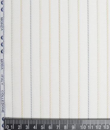 Monza  Luxury Cotton Striped Shirting Fabric (White)