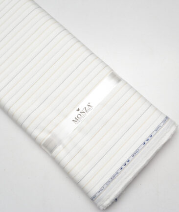 Monza  Luxury Cotton Striped Shirting Fabric (White)