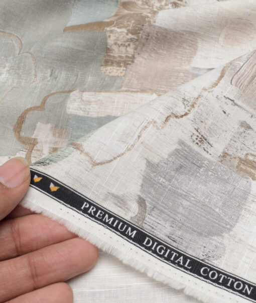 Monza  Premium Cotton Printed Shirting Fabric (Cream)