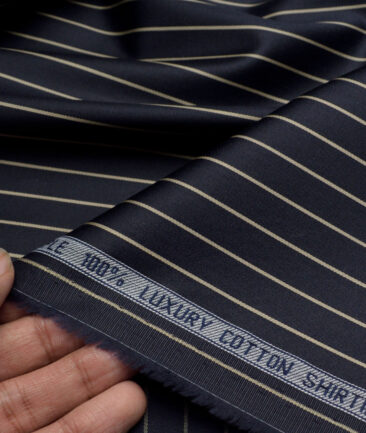 Siyaram's  Luxury Cotton Striped Shirting Fabric (Dark Navy Blue)