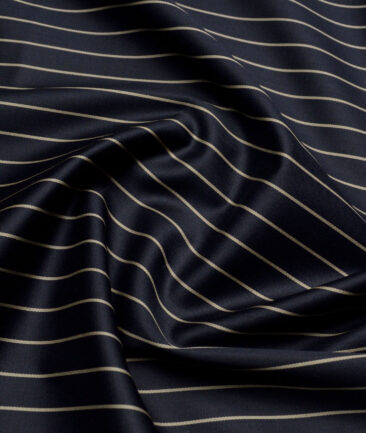 Siyaram's  Luxury Cotton Striped Shirting Fabric (Dark Navy Blue)