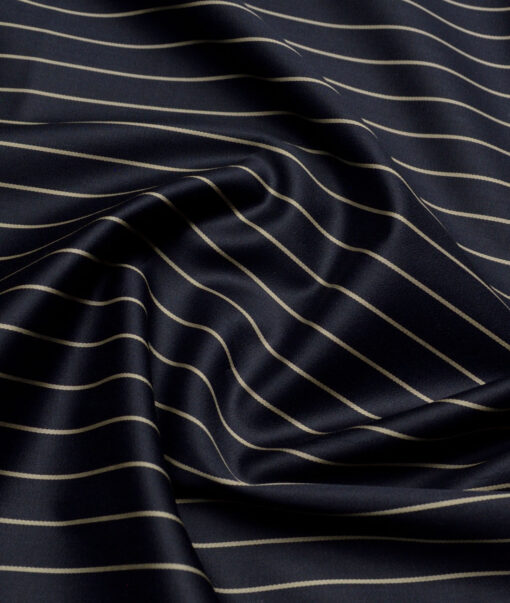 Siyaram's  Luxury Cotton Striped Shirting Fabric (Dark Navy Blue)