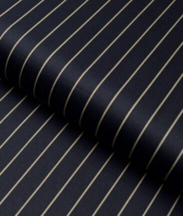 Siyaram's  Luxury Cotton Striped Shirting Fabric (Dark Navy Blue)