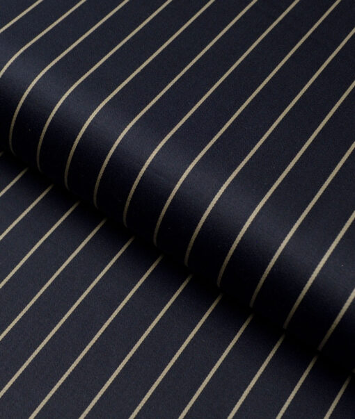 Siyaram's  Luxury Cotton Striped Shirting Fabric (Dark Navy Blue)