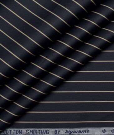 Siyaram's  Luxury Cotton Striped Shirting Fabric (Dark Navy Blue)