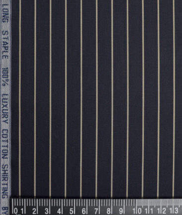 Siyaram's  Luxury Cotton Striped Shirting Fabric (Dark Navy Blue)