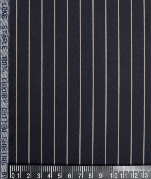 Siyaram's  Luxury Cotton Striped Shirting Fabric (Dark Navy Blue)