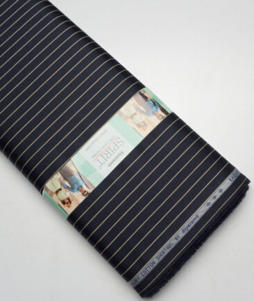 Siyaram's  Luxury Cotton Striped Shirting Fabric (Dark Navy Blue)