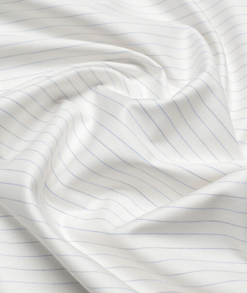 Siyaram's  Superfine Cotton Striped Shirting Fabric (White & Blue)