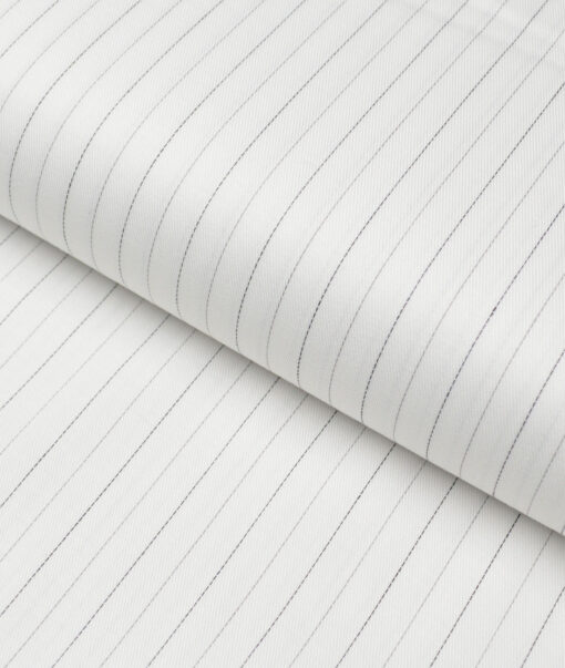 Siyaram's  Superfine Cotton Striped Shirting Fabric (White & Blue)