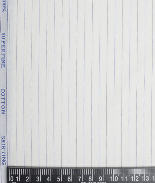 Siyaram's  Superfine Cotton Striped Shirting Fabric (White & Blue)