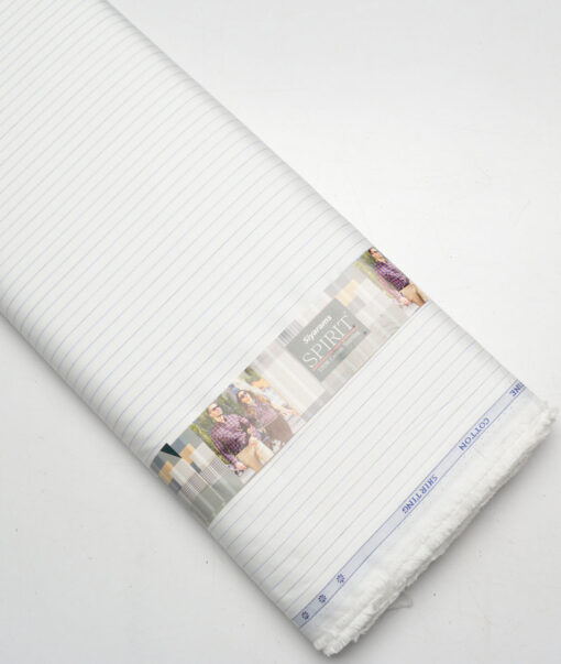 Siyaram's  Superfine Cotton Striped Shirting Fabric (White & Blue)