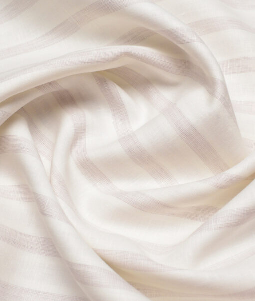 Vercelli Italy 80 LEA French Linen Striped Shirting Fabric (Cream & Turkish Rose)