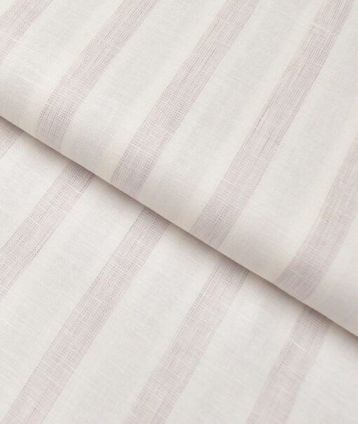 Vercelli Italy 80 LEA French Linen Striped Shirting Fabric (Cream & Turkish Rose)