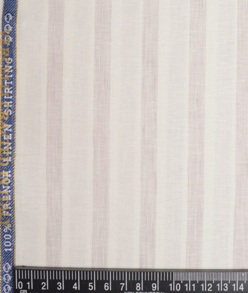 Vercelli Italy 80 LEA French Linen Striped Shirting Fabric (Cream & Turkish Rose)