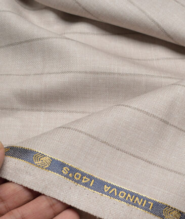 Vercelli Italy Super 140's Striped 80% Merino Wool Suiting Fabric (Light Ivory Beige)