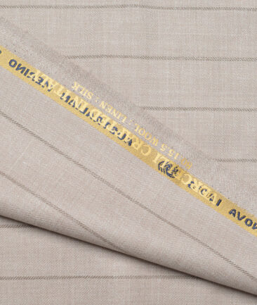 Vercelli Italy Super 140's Striped 80% Merino Wool Suiting Fabric (Light Ivory Beige)