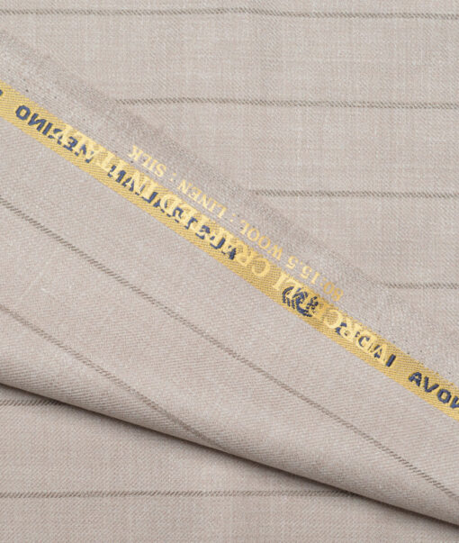 Vercelli Italy Super 140's Striped 80% Merino Wool Suiting Fabric (Light Ivory Beige)