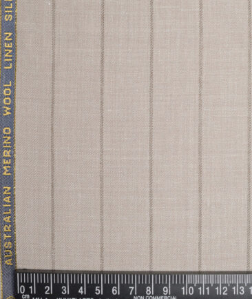 Vercelli Italy Super 140's Striped 80% Merino Wool Suiting Fabric (Light Ivory Beige)