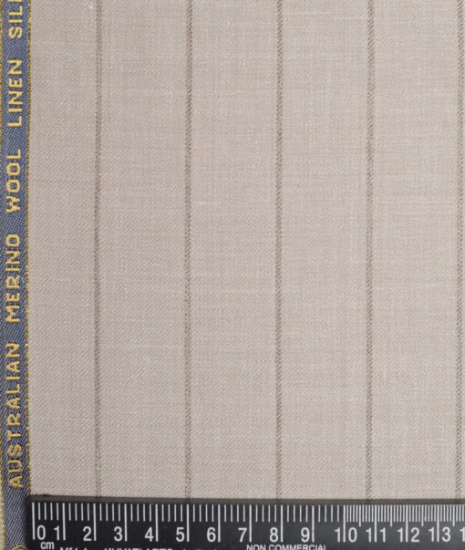 Vercelli Italy Super 140's Striped 80% Merino Wool Suiting Fabric (Light Ivory Beige)