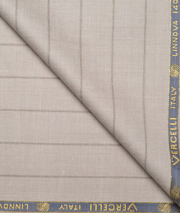 Vercelli Italy Super 140's Striped 80% Merino Wool Suiting Fabric (Light Ivory Beige)