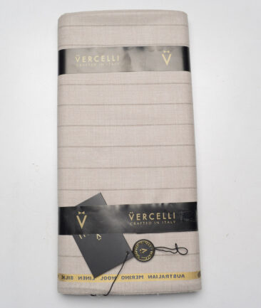 Vercelli Italy Super 140's Striped 80% Merino Wool Suiting Fabric (Light Ivory Beige)