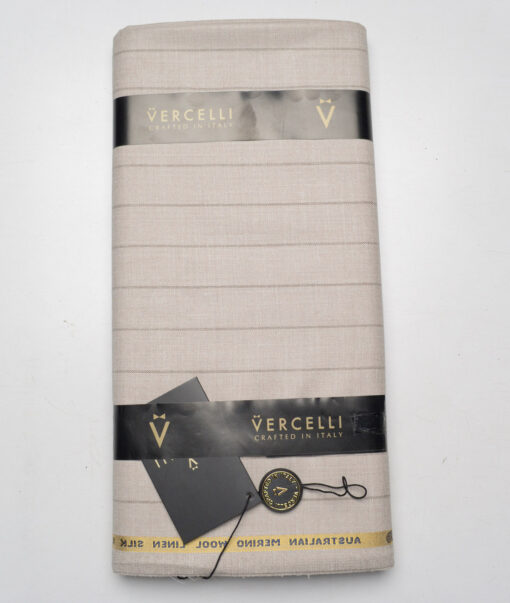 Vercelli Italy Super 140's Striped 80% Merino Wool Suiting Fabric (Light Ivory Beige)