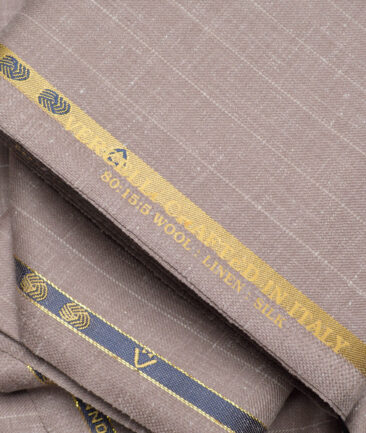 Vercelli Italy Super 140's Striped 80% Merino Wool Suiting Fabric (Mushroom Brown)