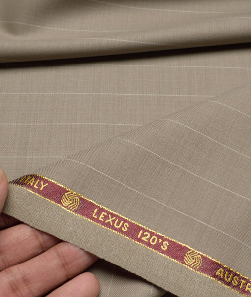 Vercelli Italy Super 120's Striped 50% Merino Wool Suiting Fabric (Light Brown)