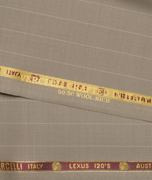 Vercelli Italy Super 120's Striped 50% Merino Wool Suiting Fabric (Light Brown)