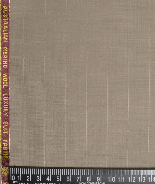 Vercelli Italy Super 120's Striped 50% Merino Wool Suiting Fabric (Light Brown)