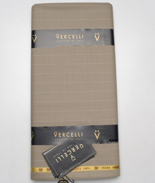 Vercelli Italy Super 120's Striped 50% Merino Wool Suiting Fabric (Light Brown)