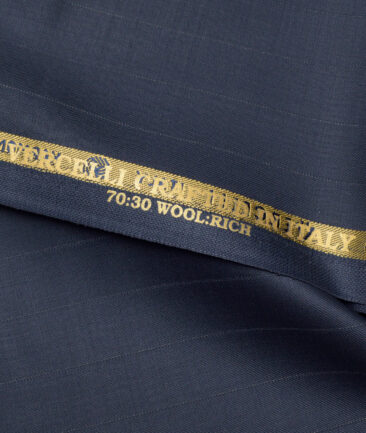 Vercelli Italy Super 130's Striped 70% Merino Wool Suiting Fabric (River Bed Blue)