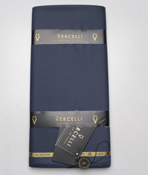 Vercelli Italy Super 130's Striped 70% Merino Wool Suiting Fabric (River Bed Blue)