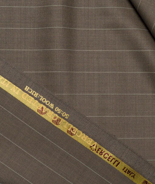 Vercelli Italy Super 120's Striped 50% Merino Wool Suiting Fabric (Brown)