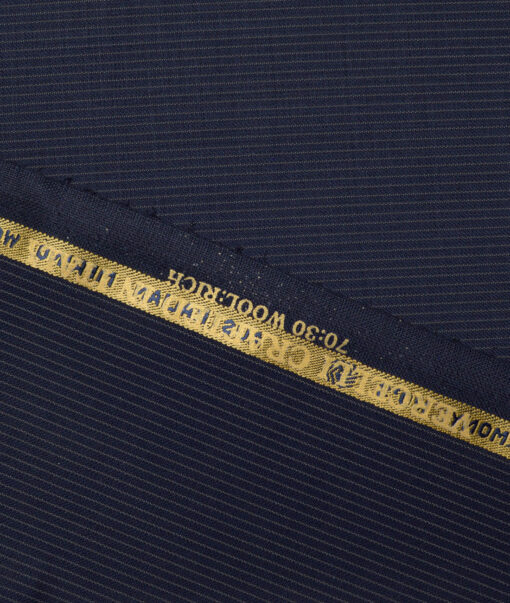 Vercelli Italy Super 130's Striped 70% Merino Wool Suiting Fabric (Dark Blue)