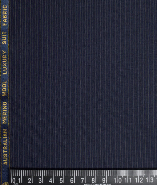 Vercelli Italy Super 130's Striped 70% Merino Wool Suiting Fabric (Dark Blue)