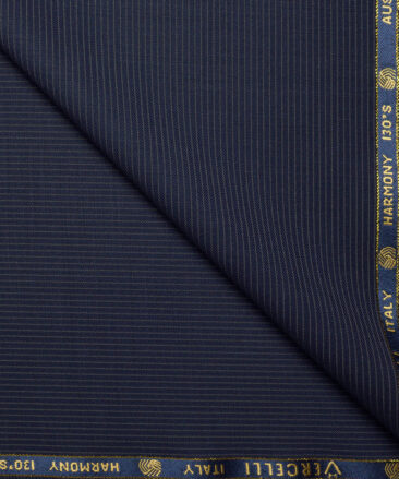 Vercelli Italy Super 130's Striped 70% Merino Wool Suiting Fabric (Dark Blue)