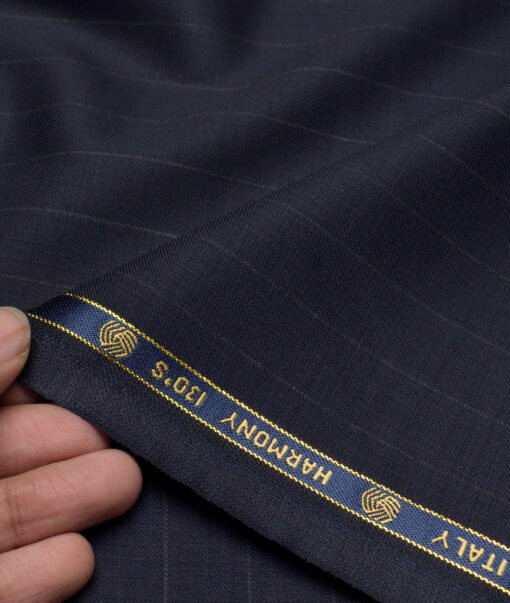 Vercelli Italy Super 130's Striped 70% Merino Wool Suiting Fabric (Dark Blue)